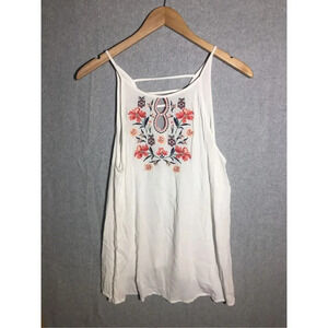 Womens Maurices Tank Top Floral Embroidery Red Pink Caged Back Spring Summer